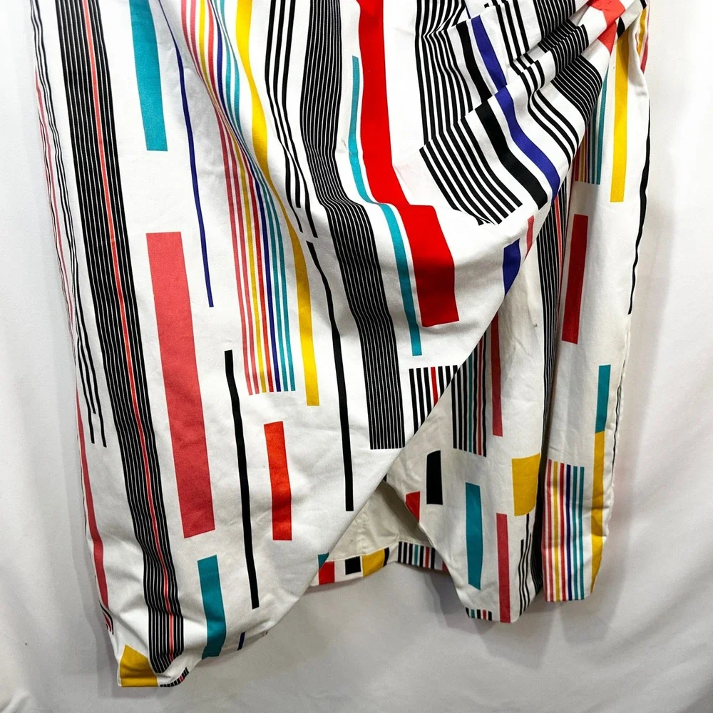 ASHRO Plus Size 20W Dress Sleeveless Colorful Striped‎ Sheath White Career 1683